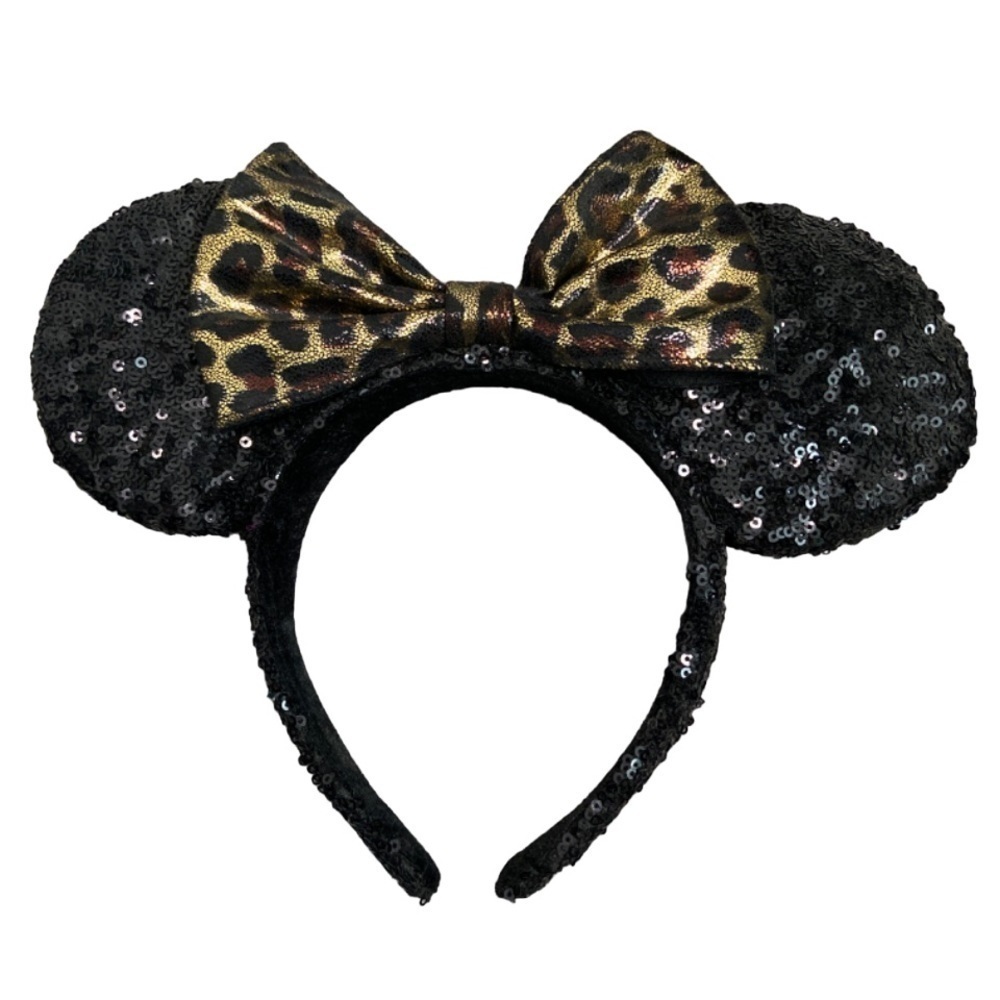 DISNEY black leopard bow Minnie ears headband